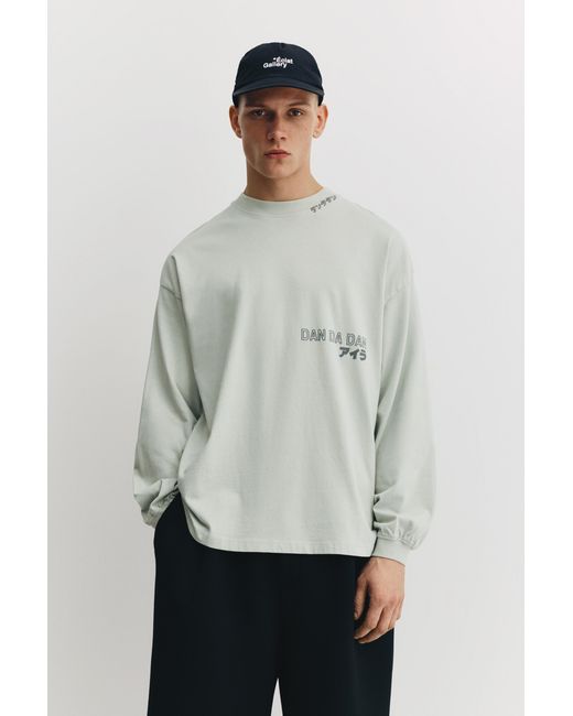 Pull&Bear Gray Dan Da Dan Long Sleeve T-Shirt for men