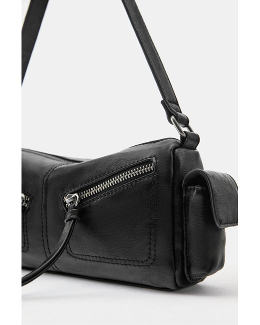 Pull&Bear Black Multipocket-Schultertasche Mit Reißverschlüssen