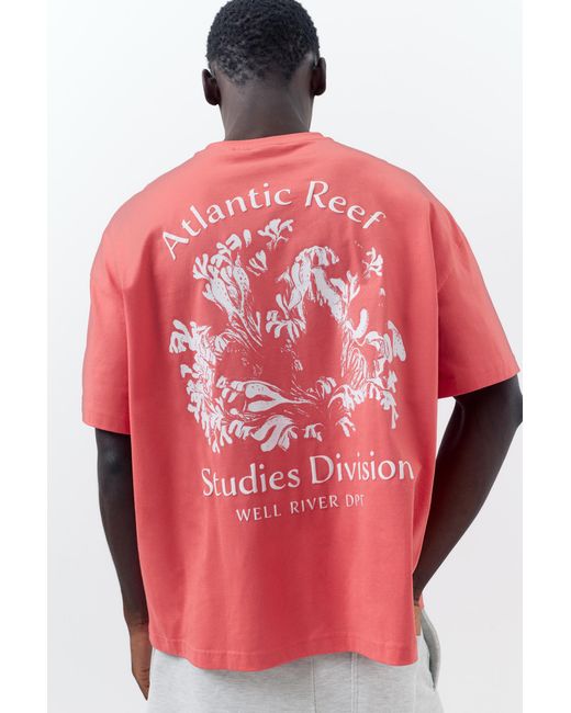 Pull&Bear Red Atlantic Reef T-Shirt for men