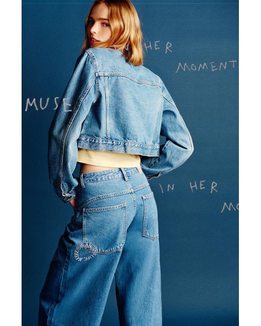 Pull&Bear Cropped Spijkerjack in het Blue