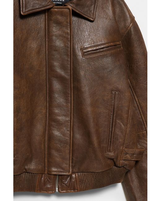 Pull&Bear Bomberjack 100% Leer in het Brown