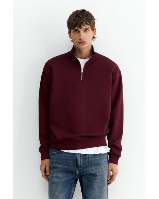 Pull&Bear Sweater Met Ritskraag in het Red voor heren