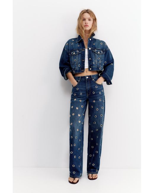 Pull&Bear Denim Jack Met Eyelets in het Blue