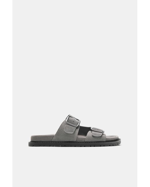 Pull&Bear White Leather Buckle Sandals for men