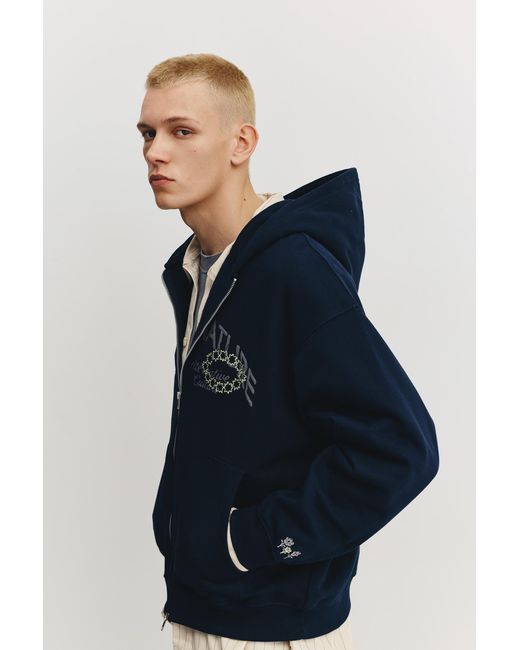 Pull&Bear Blue Primal Nature Zip-Up Hoodie for men