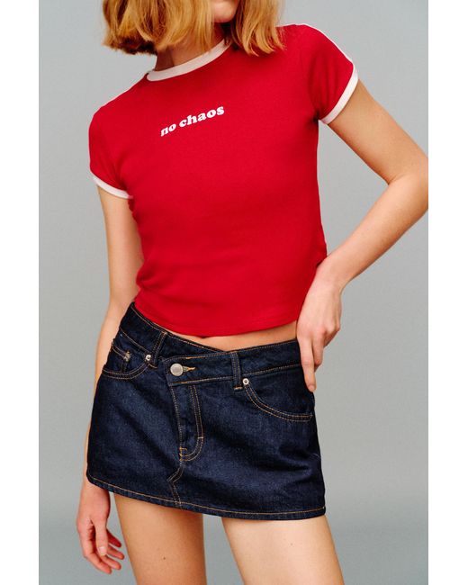 Pull&Bear Red Crossover Waist Denim Skort