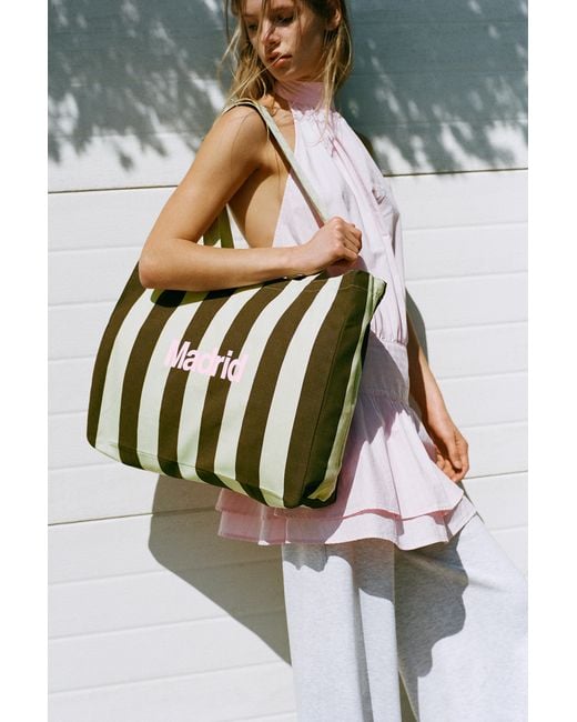 Pull&Bear White Striped City Tote Bag