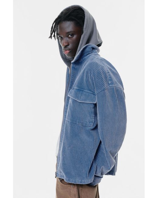 Pull&Bear Blue Corduroy Overshirt With Zip for men