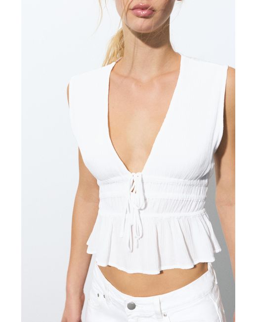 Pull&Bear White Top Mit Bindebändern