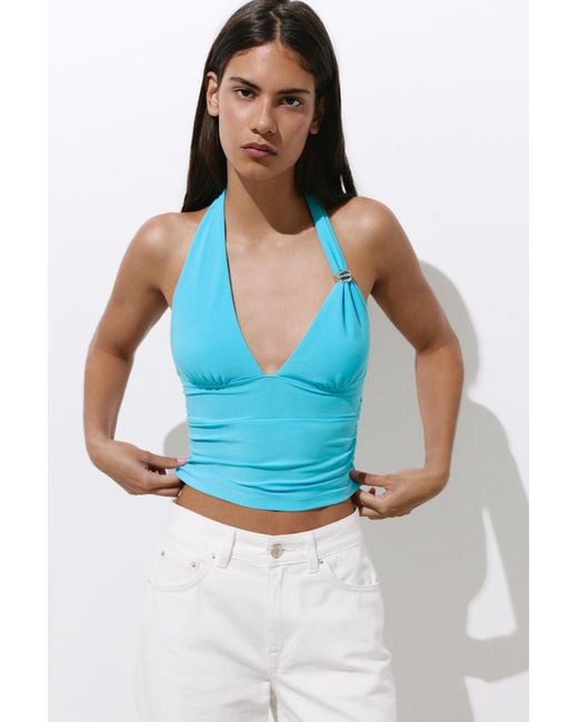 Pull&Bear Haltertop Met Studs in het Blue