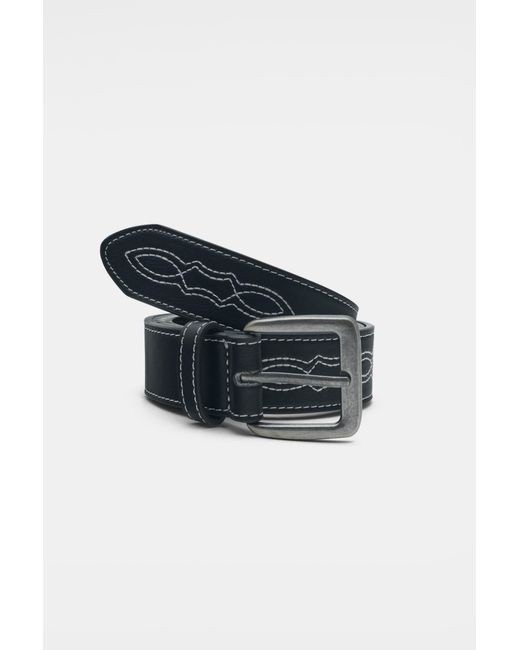 Pull&Bear Blue Leather Effect Belt With Seams for men