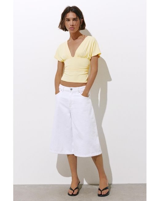 Pull&Bear White Gathered V-Neck Top
