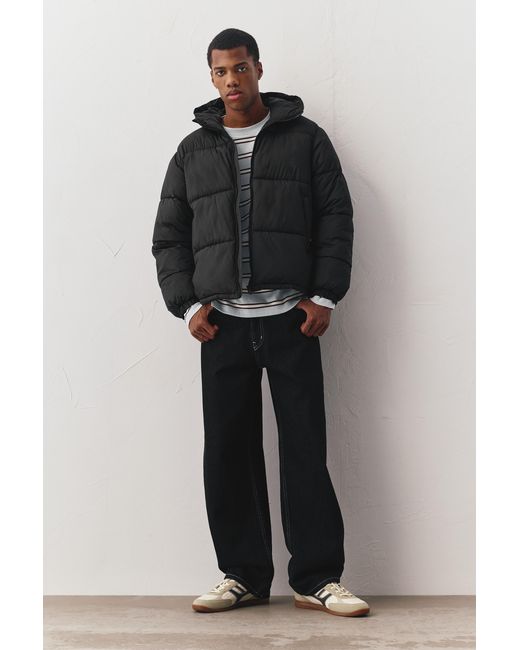 Pull&Bear Black Padded Jacket With Hood for men