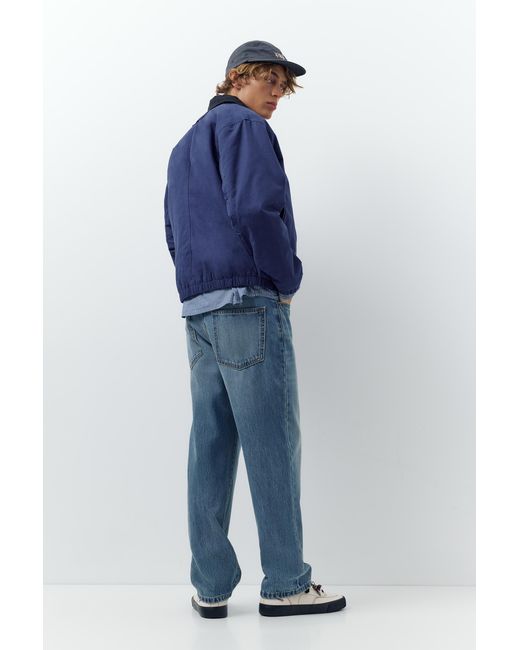 Pull&Bear Blue Jacket With Contrast Collar for men