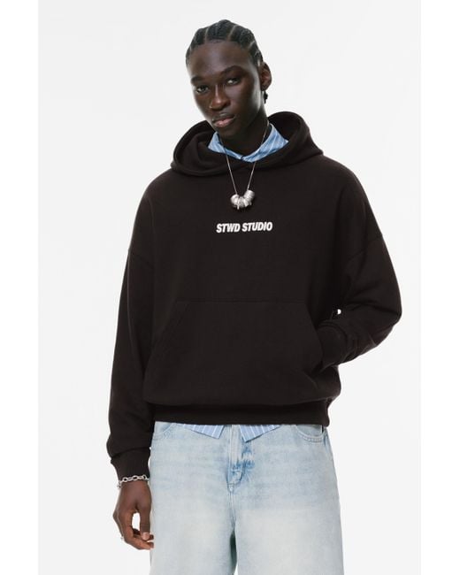 Pull&Bear Black Stwd Studio Hoodie for men
