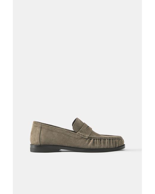 Pull&Bear White Ruched Leather Loafers for men