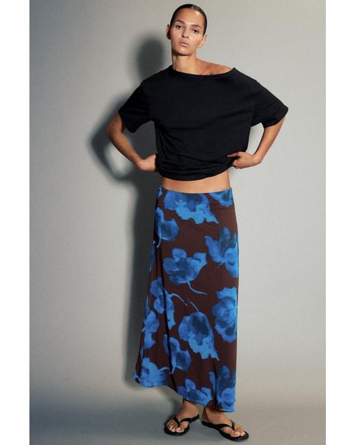 Pull&Bear Blue Floral Midi Skirt