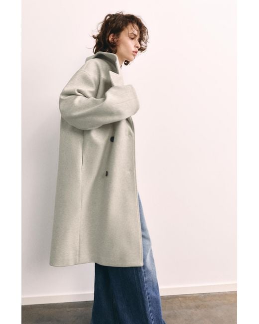 Pull&Bear Natural Double-Breasted Felt Texture Coat