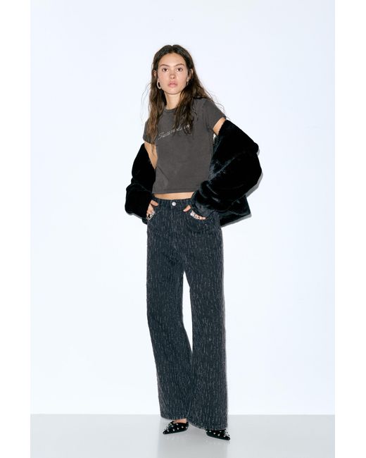 Pull&Bear Black Rhinestone T-Shirt