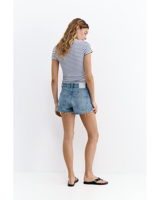 Pull&Bear Blue Mom Fit Ripped Denim Shorts