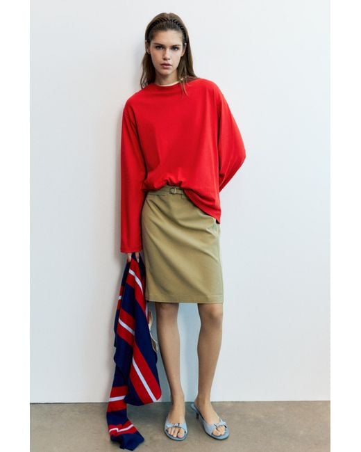 Pull&Bear Red Oversize Long Sleeve T-Shirt