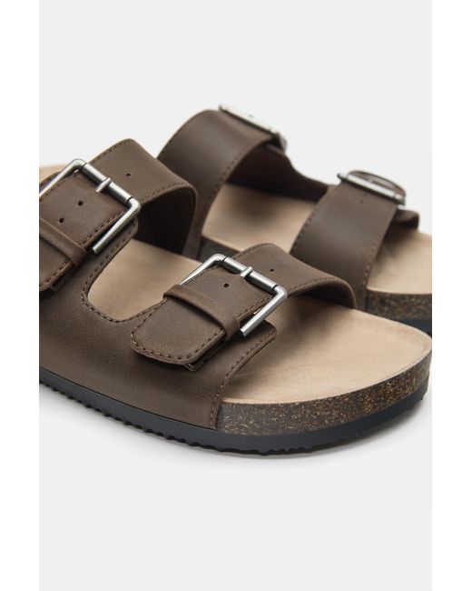 Pull&Bear White Buckled Flat Sandals for men