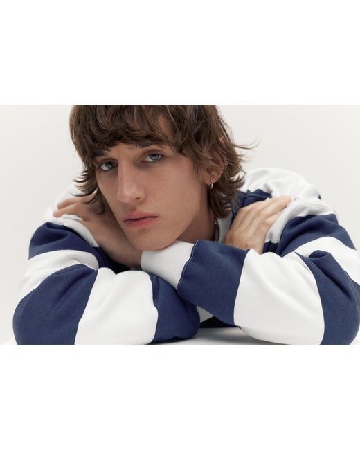 Pull&Bear Black Striped Round Neck Sweatshirt for men