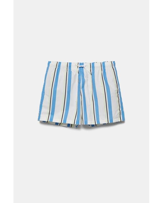 Pull&Bear Blue Striped Swimming Trunks for men
