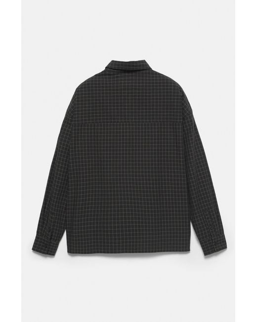 Pull&Bear Black Stwd Embroidered Plaid Shirt for men