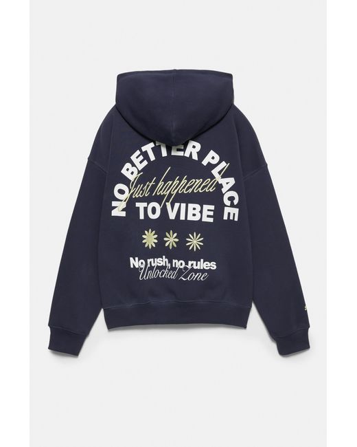 Felpa Cappuccio Grafica Ricamata di Pull&Bear in Blue