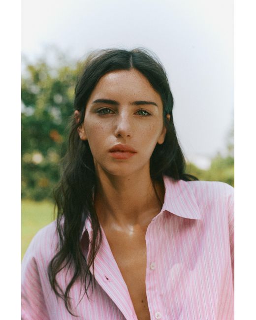 Pull&Bear Pink Striped Oversize Shirt