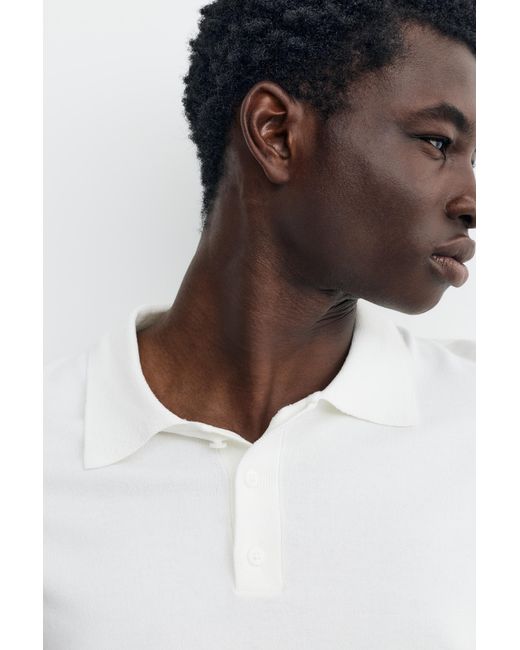 Pull&Bear White Short Sleeve Knit Polo Shirt for men