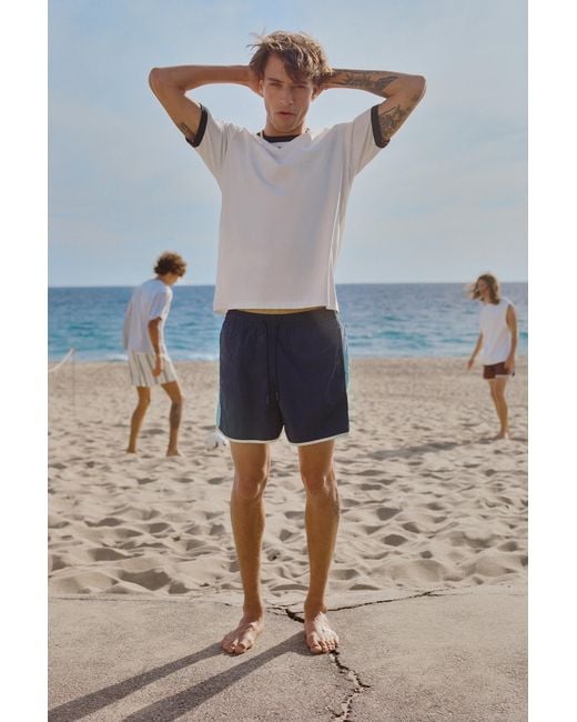 Pull&Bear Blue Contrast Panel Swimming Trunks for men