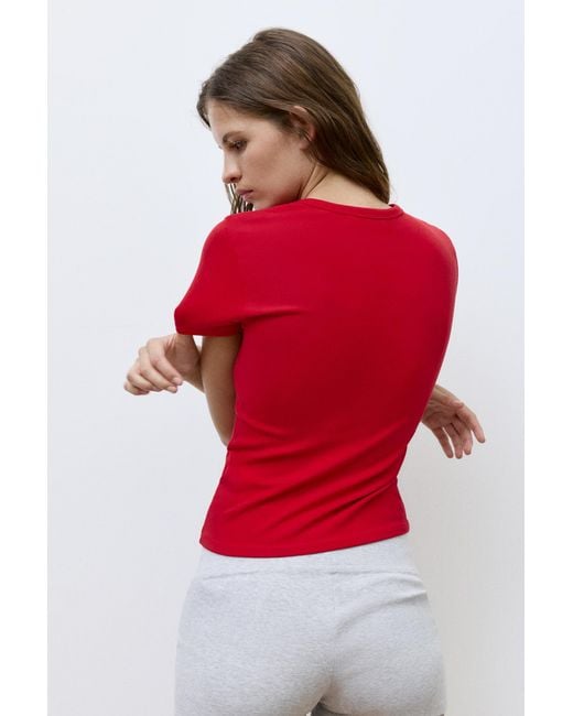 Pull&Bear Red Short Sleeve Fitted T-Shirt