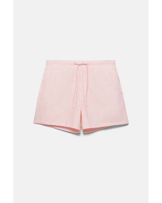 Pull&Bear Pink Striped Seersucker Swimming Trunks for men