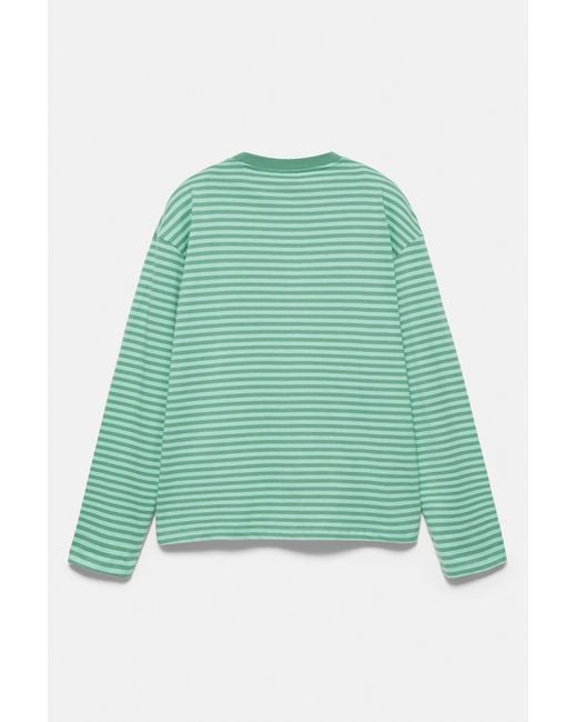 Pull&Bear Green Striped Stwd T-Shirt for men