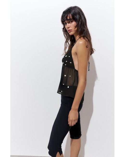 Pull&Bear Black Halter Top With Mirror Details