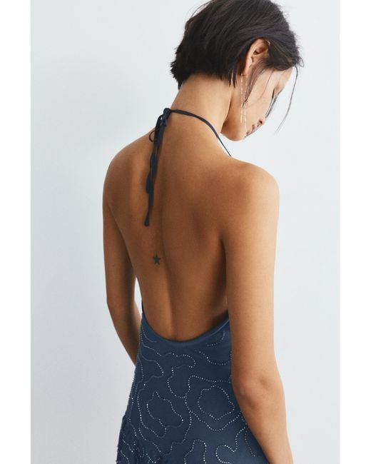 Pull&Bear Blue Short Halter Beaded Dress