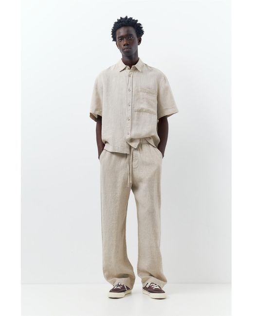 Pull&Bear Natural 100% Linen Short Sleeve Shirt for men