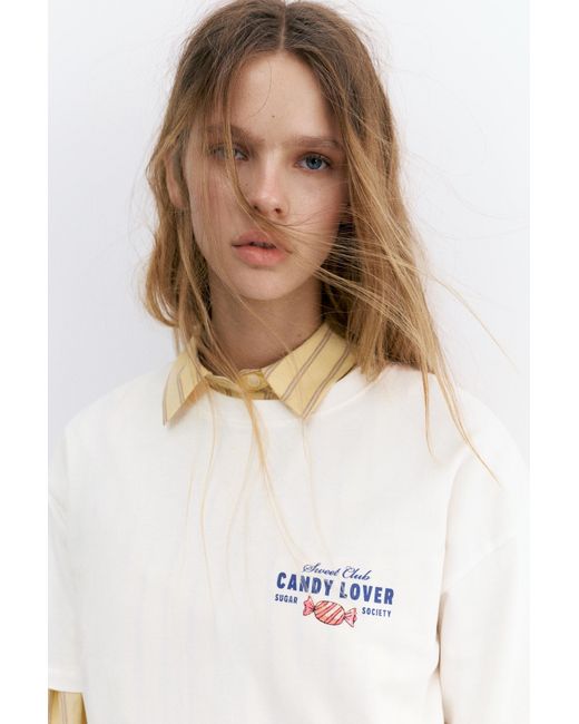 Pull&Bear White Candy Lover T-Shirt
