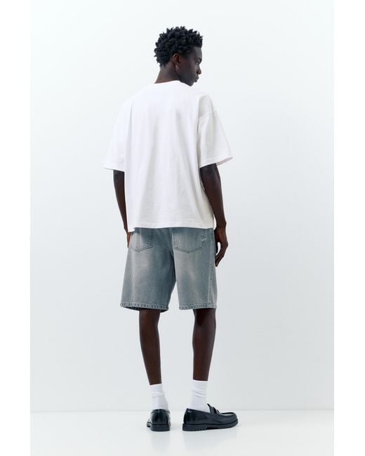 Pull&Bear Gray Downtown Edition Embroidered T-Shirt for men