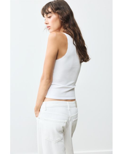 Pull&Bear White Lace-Trim Tank Top