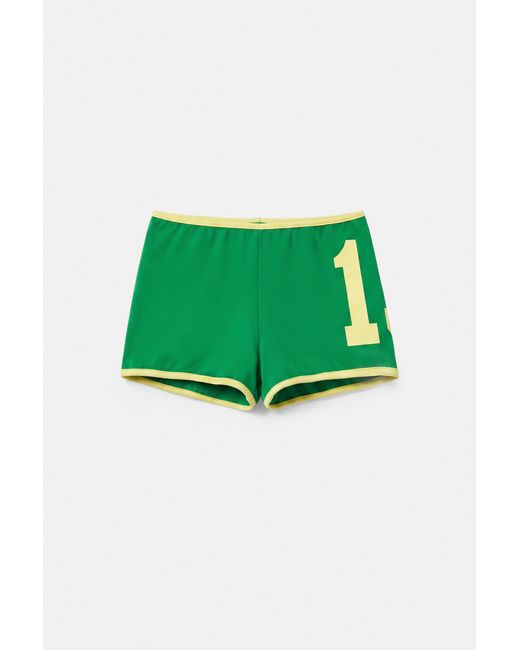 Pull&Bear Green Brazil Graphic Ribbed Mini Shorts