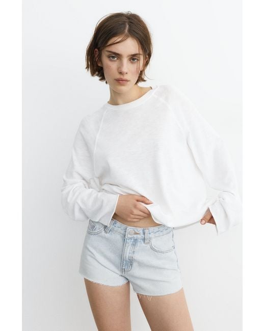 Pull&Bear White Mid-Waist Rhinestone Denim Shorts