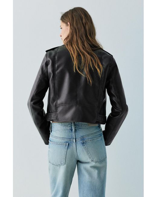 Pull&Bear Black Faux Leather Biker Jacket