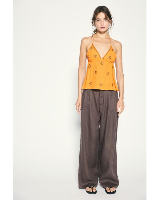 Pull&Bear Orange Beaded Halter Top