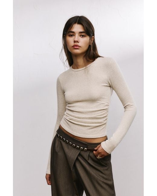 Pull&Bear Natural Soft Touch T-Shirt With Gathered Detail