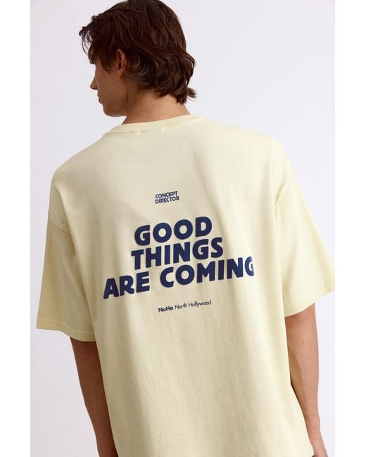 Pull&Bear Natural Relaxed Fit Graphic Slogan T-Shirt for men
