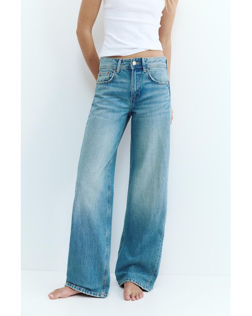 Pull&Bear Blue Low-Rise Straight-Leg Jeans