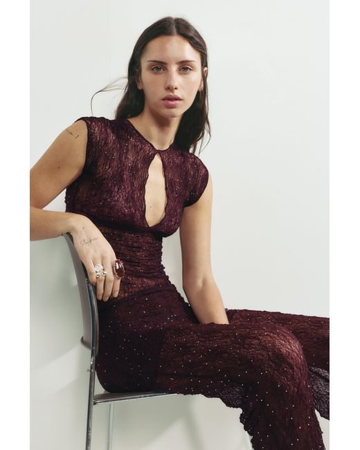 Pull&Bear Brown Spitzen-Strass-Top